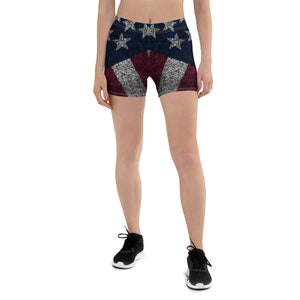 American Flag Shorts, Patriotic Workout Gear, Red White Blue Shorts, Women&#39;s 4th of July Apparel, Stars and Stripes Print, Shorts
