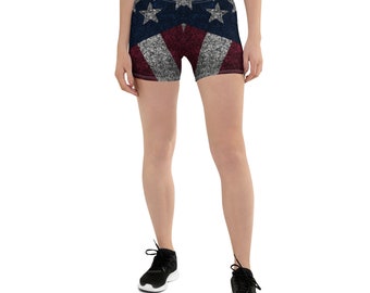 American Flag Shorts, Patriotic Workout Gear, Red White Blue Shorts, Women's 4th of July Apparel, Stars and Stripes Print, Shorts