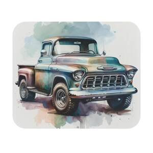 Vintage 1955 Chevrolet Truck Mouse Pad | Rustic Decor, Office Accessories, Gamer Gift, Watercolor Art, Home Office Decor, Gift for Dad