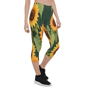 Sunflowers Pattern Leggings | Hippie Floral Yoga Pants and