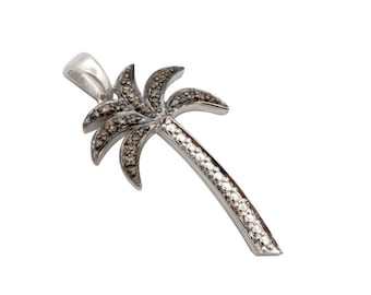 White Diamond Pendant Goldenstar 0.10Ct 925 Sterling Silver Palm Tree Pendant
