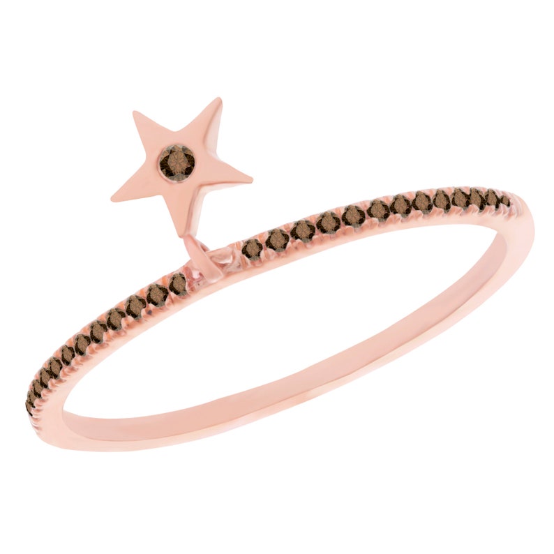 Goldenstar 0.08Ct Brown Diamond Star Ring,925 Sterling Silver