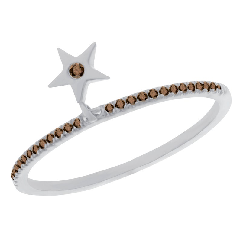 Goldenstar 0.08Ct Brown Diamond Star Ring,925 Sterling Silver