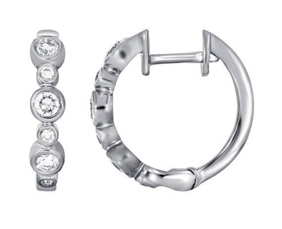 Goldenstar 0.25Ct Blue Diamond Earring 925 Sterling Silver Hoop Earring