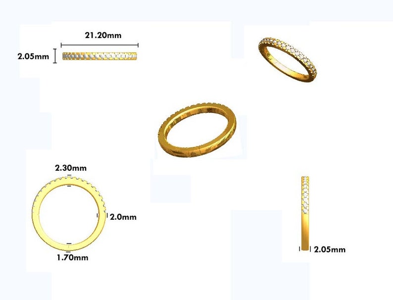 Goldenstar 0.25Ct Gold Plated Silver Band Natural Diamond Half Eternity Band White Diamond Ring
