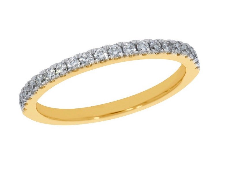 Goldenstar 0.25Ct Gold Plated Silver Band Natural Diamond Half Eternity Band White Diamond Ring