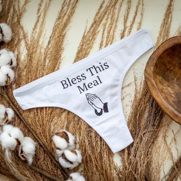 Bless This Meal Thong| Bachelorette Party Gift, Bridal Lingerie, Bridal Shower Gift, Bridal Thong