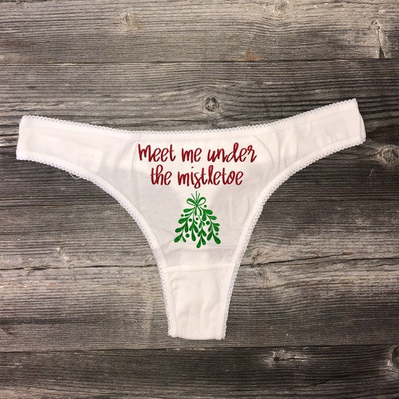 Meet Me Under the Mistletoe Thong Secret Santa Gift, White