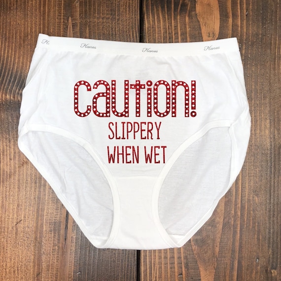 Caution Slippery When Wet Naughty Underwear Gag Gift Funny Underwear Bridal Shower Gift Bachelorette Party Gift Anniversary Gift