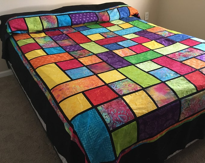 Stained Glass Quilt Handmade Quilt Made to Order Quilt Queen Size Quilt