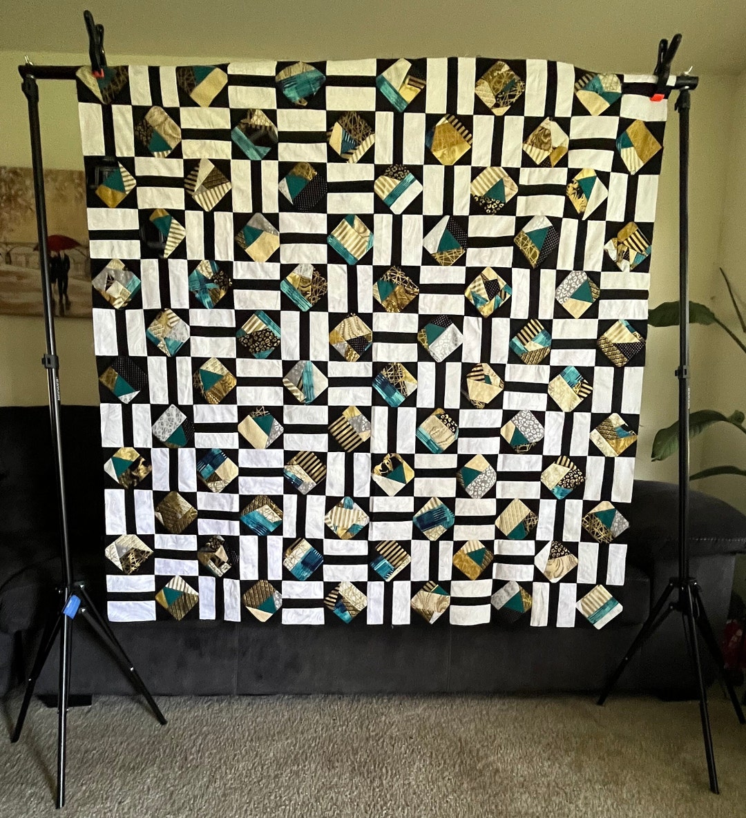 Throw Quilt Black and Gold Quilt Art Quilt Patchwork Quilt Etsy