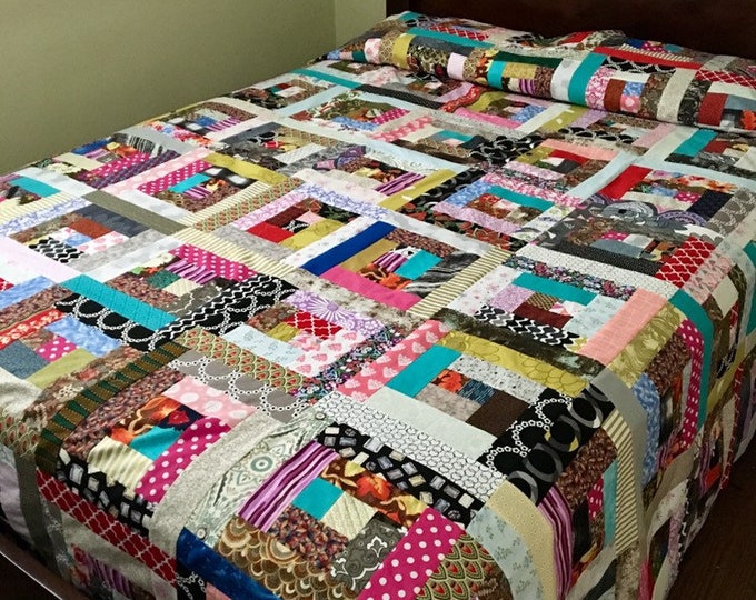 Handmade Log Cabin Quilt Made to Order Scrap Quilt King Size Quilt