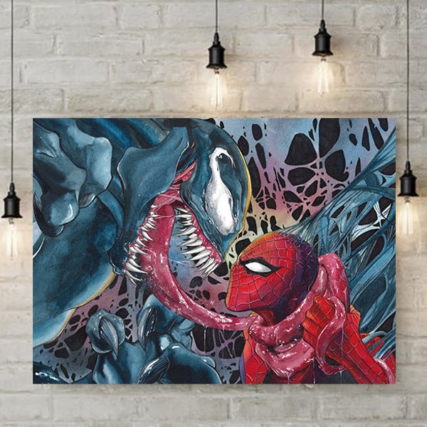 Venom, Spiderman, Venom Poster, Aquarelle, Marvel Wall Art, Marvel Fan art, Spiderman Villain, Home Decor, Wall Decor, bande dessinée