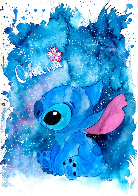 Stitch Ohana Means Family Quote Watercolor Art Print Lilo -  Portugal