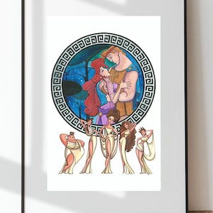 Hercules, Megara and Hercules, Watercolor Art Print, Disney Princess, Home Decor, Wall Decor