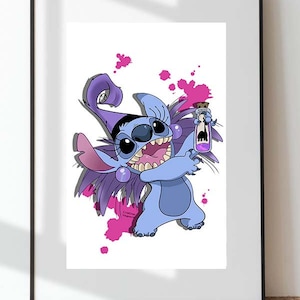 Stitch Yzma, Stitch print, digitale kunst post decor, Yzma schurken, queer artwork, parodie illustratie, schurk, decor van het huis, wand decor
