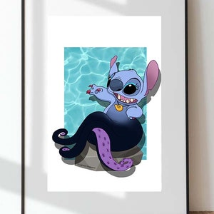 Stitch Ursula, Little Mermaid Ursula, Evil octopus Ursula poster Disney Villains, Parody Illustration, Villain, Home Decor, Wall Decor