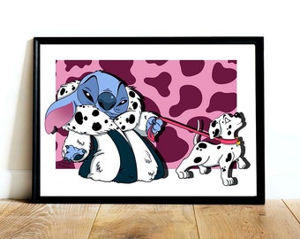 Stitch cruella deville, De vil, 101 Dalmatians, fanart, disney villain, poster, Parody Illustration, Villain, Home Decor, Wall Decor