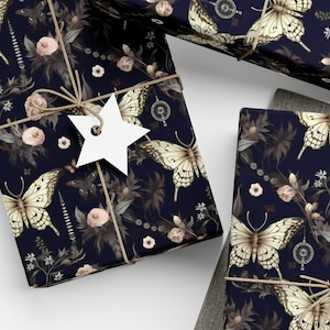 Moth wrapping paper, witchy gift wrap for birthday gift