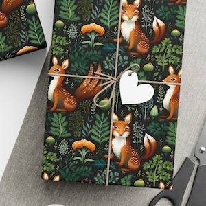 Woodland animal wrapping paper, red fox gift wrap baby shower, birthday gift wrap by the roll, birthday wrapping paper jumbo rolls