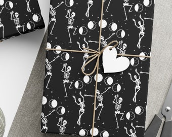 Gothic Dancing Skeletons Wrapping Paper: Moon Phases Gift Wrap