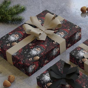 Pagan santa gift wrap rolls, goth Christmas, retro Santa wrapping paper, dark academia wrapping paper, gothic winter solstice, yule wrap image 2
