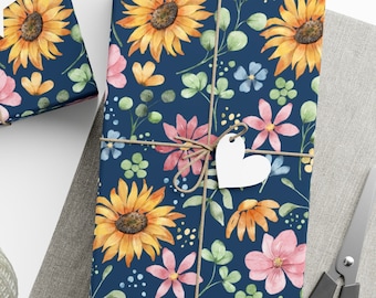 Sunflower wrapping paper for all occasions, cottagecore gift wrap paper for women , birthday wrapping paper sheets, botanical paper