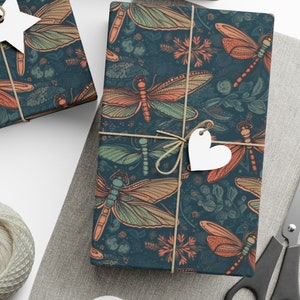 Rotoli di carta da regalo a forma di libellula, carta da regalo per tutte le occasioni, carta da regalo per compleanni stravagante e stregata, carta da regalo cottagecore