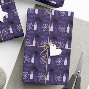 Spider web wrapping paper,  Halloween gift wrap paper for kids, fall birthday wrapping paper sheets, trick or treat paper, candle gift wrap