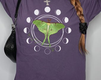 Luna Moth Moon Phases Tshirt, Celestial Nature Tee, Mystical Witchy Gift, Boho Spiritual Shirt