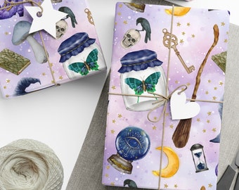 Witchy wrapping paper in purple perfect for birthday gifts for witches, witches cauldron, gothic gift wrap paper jumbo roll, witchcore vibes