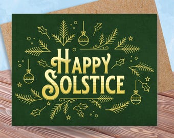 Tarjeta botánica del solsticio de invierno: saludo pagano de Yule