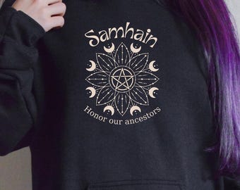 Felpa con cappuccio Samhain, felpa pagana celeste, pentacolo degli antenati