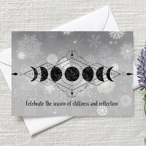 Tarjeta de solsticio de invierno, juego de tarjetas de felicitación hechas a mano para Yule, tarjeta de felicitación de festividad pagana, tarjeta navideña, diseño de fases lunares festivas WS001