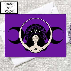 Triple Moon Goddess Card, Sacred Feminine Spiritual Greeting Card, Wiccan Pagan Art, Moon Phase Ritual Card