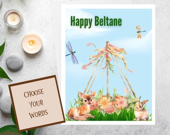 Happy Beltane greeting card, floral pagan Wiccan wheel of the year notecard set, choose from us to you or from me to you, BL006