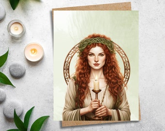 St Brigid Wicca Goddess greeting card, wheel of the year Imbolc, Brigid alter card, Goddess of the flame notecard, WOY018