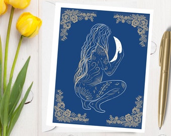 Beautiful goddess note card set for women, moon Goddess greeting card set for birthday gift, WT002