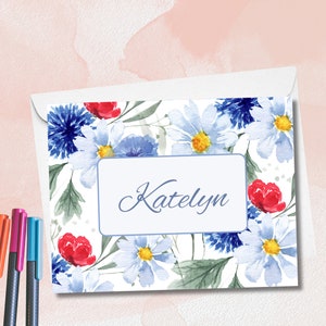 Ensemble de cartes de correspondance personnalisées de fleurs sauvages, cartes de correspondance de fleurs aquarelles pour maman, papeterie botanique pour femme, PER008