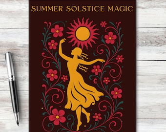 Summer Solstice Magic Card | Litha Dancing Goddess Folk Art Print