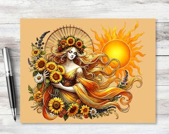 Litha Sun Goddess Card | Summer Solstice Pagan Art Print