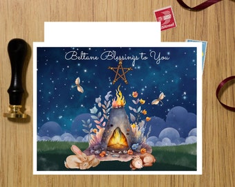 Beltane fire night greeting card, nature inspired pagan Wiccan wheel of the year notecard set, BL015