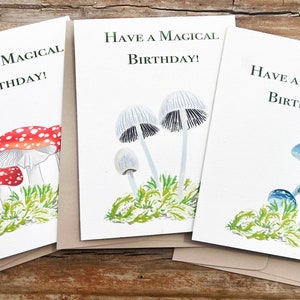 Passez une journée magique, carte d'anniversaire champignon rouge pour elle, cartes de voeux vierges, enveloppes, carte d'anniversaire de witchy de coeur de champignon pour un ami, HB002