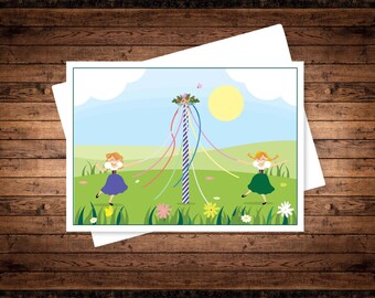 Beltane may pole greeting card, nature inspired pagan Wiccan wheel of the year notecard set, Spring Equinox BL010