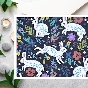 Cadeau de cartes de correspondance florales pour professeur, cartes de voeux de lapin pour le meilleur ami, ensemble de cartes de voeux cottagecore, cadeau d'anniversaire unique pour maman, CC001
