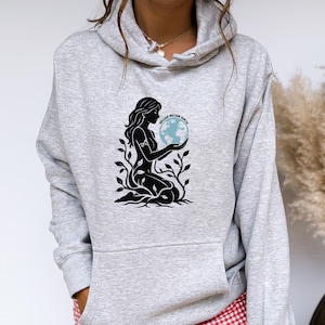 Reclaim Mother Earth tshirt, Eco Goddess Shirt, Feminist Earth Day Tee, Spiritual Nature Lover Gift, Witchy Aesthetic. Gaia Goddess Shirt Heather Grey Hoodie