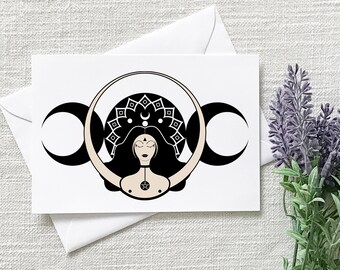 Goddess greeting card set, thank you cards, triple moon blank Goddess notecards with envelopes, encouragement cards, whimsigoth gift
