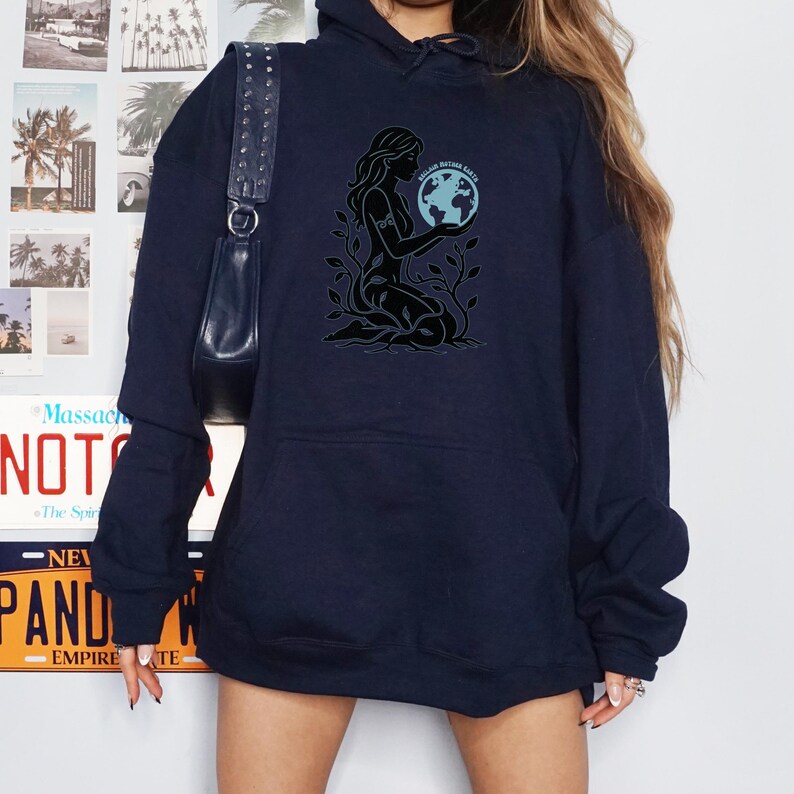 Reclaim Mother Earth tshirt, Eco Goddess Shirt, Feminist Earth Day Tee, Spiritual Nature Lover Gift, Witchy Aesthetic. Gaia Goddess Shirt Navy Hoodie
