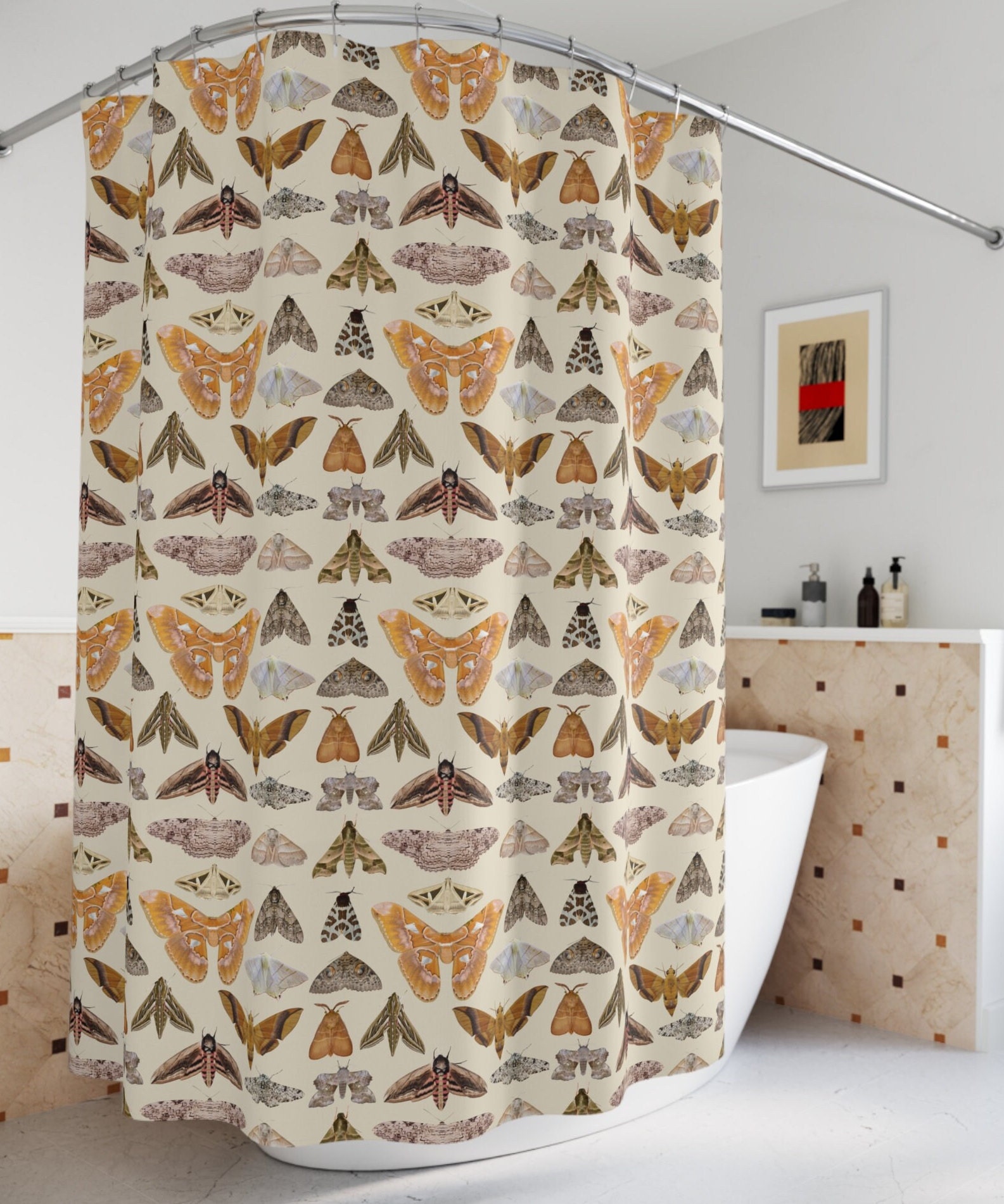 Moth Shower Curtain Aesthetic Bathroom Decor, Whimsigoth Decor, New Apartment Gift for Student ...