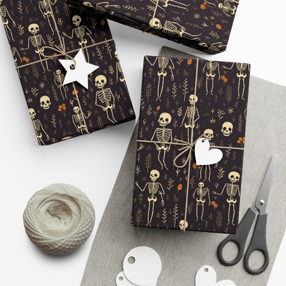 Halloween wrapping paper, skeleton gift wrap for Halloween lovers, gothic gift wrap, wrapping paper rolls dark academia goth jumbo rolls